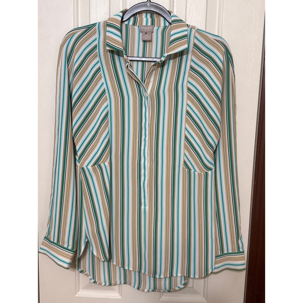 Chico's Black Label Striped Button Down Long Sleeve Blouse Top Size 00